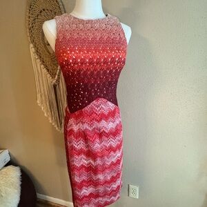Missoni Sleeveless Ombre Red Knit Knee Length Sheath Dress Italian Luxury